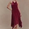 Sylvie Lurex Hankie Midi Dress – Wine