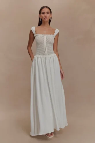 Tahlia Pointelle Knit Midi Dress – White