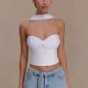 Talia Chiffon And Linen Halter Top – White