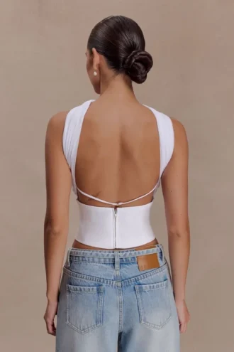 Talia Chiffon And Linen Halter Top – White