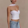 Talia Chiffon And Linen Halter Top – White