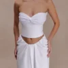 Talia Chiffon And Linen Halter Top – White