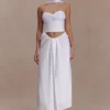 Talia Draped Linen Midi Skirt – White