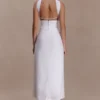 Talia Draped Linen Midi Skirt – White