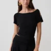 Talise Modal Flounce Short Sleeve Top – Black