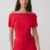 Talise Modal Flounce Short Sleeve Top – Red