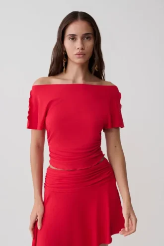 Talise Modal Flounce Short Sleeve Top – Red