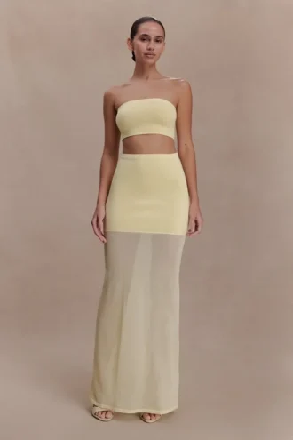 Tanyel Sheer And Bandage Knit Maxi Skirt – Lemon