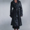Tarah Faux Leather Trench Coat – Black