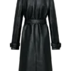 Tarah Faux Leather Trench Coat – Black