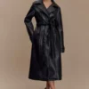 Tarah Faux Leather Trench Coat – Black