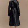 Tarah Faux Leather Trench Coat – Black