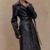 Tarah Faux Leather Trench Coat – Black