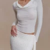 Elowen Knit Cowl Long Sleeve Top – White Elowen Knit Cowl Long Sleeve Top – White