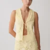 Tessa Broderie Tie Front Sleeveless Top – Lemon