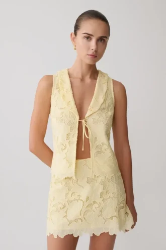 Tessa Broderie Tie Front Sleeveless Top – Lemon