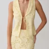 Tessa Broderie Tie Front Sleeveless Top – Lemon