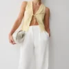 Tessa Broderie Tie Front Sleeveless Top – Lemon