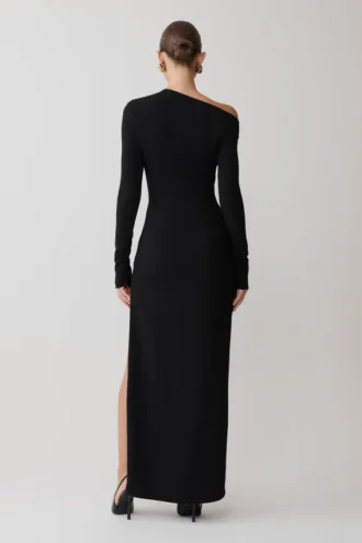 Thalyn Crepe Maxi Dress With Split – Black