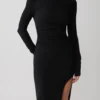 Thalyn Crepe Maxi Dress With Split – Black Thalyn Crepe Maxi Dress With Split – Black