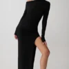 Thalyn Crepe Maxi Dress With Split – Black Thalyn Crepe Maxi Dress With Split – Black