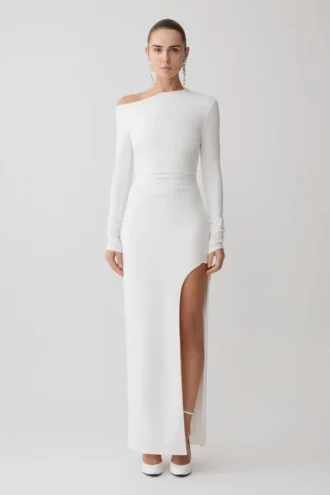 Thalyn Crepe Maxi Dress With Split – White