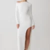 Thalyn Crepe Maxi Dress With Split – White Thalyn Crepe Maxi Dress With Split – White