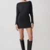 Thao Long Sleeve Gathered Mini Dress – Dark Charcoal