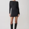 Thao Long Sleeve Gathered Mini Dress – Dark Charcoal