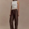 Theo Faux Leather Mid Rise Pants – Dark Chocolate Theo Faux Leather Mid Rise Pants – Dark Chocolate