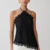 Theodosia Asymmetric Lace Halter Top – Black