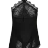 Theodosia Asymmetric Lace Halter Top – Black