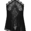 Theodosia Asymmetric Lace Halter Top – Black