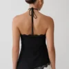 Theodosia Asymmetric Lace Halter Top – Black