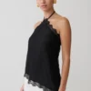 Theodosia Asymmetric Lace Halter Top – Black