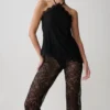 Theodosia Asymmetric Lace Halter Top – Black