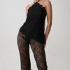 Theodosia Asymmetric Lace Halter Top – Black