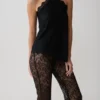 Theodosia Asymmetric Lace Halter Top – Black