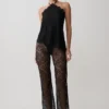 Theodosia Asymmetric Lace Halter Top – Black