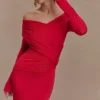 Therese Off Shoulder Ruched Maxi Dress – Red Therese Off Shoulder Ruched Maxi Dress – Red