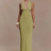 Theresea Halter Knit Maxi Dress – Light Olive Theresea Halter Knit Maxi Dress – Light Olive
