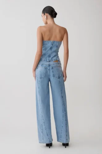 Tommy Strapless Denim Top With Buckle – Classic Blue