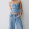 Tommy Strapless Denim Top With Buckle – Classic Blue