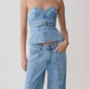 Tommy Strapless Denim Top With Buckle – Classic Blue