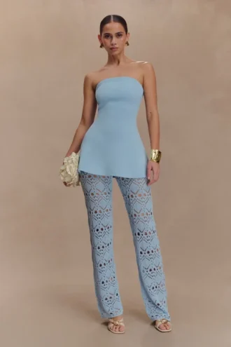 Trena Crochet Knit Pants – Sky Blue