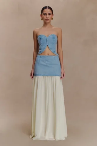 Tully Chiffon Denim Maxi Skirt – 80’S Blue