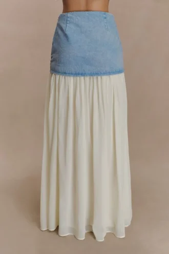 Tully Chiffon Denim Maxi Skirt – 80’S Blue