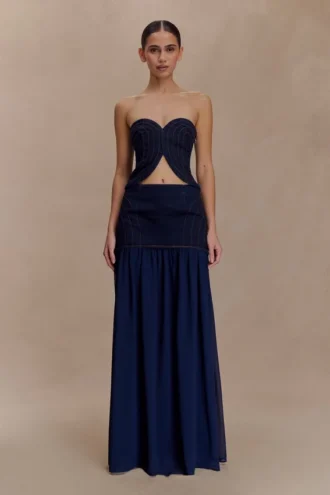 Tully Chiffon Denim Maxi Skirt – Indigo Blue