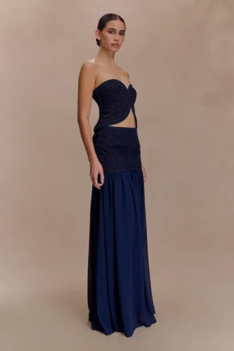 Tully Chiffon Denim Maxi Skirt – Indigo Blue