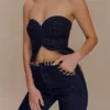 Tully Strapless Topstitch Denim Top – Indigo Blue Tully Strapless Topstitch Denim Top – Indigo Blue